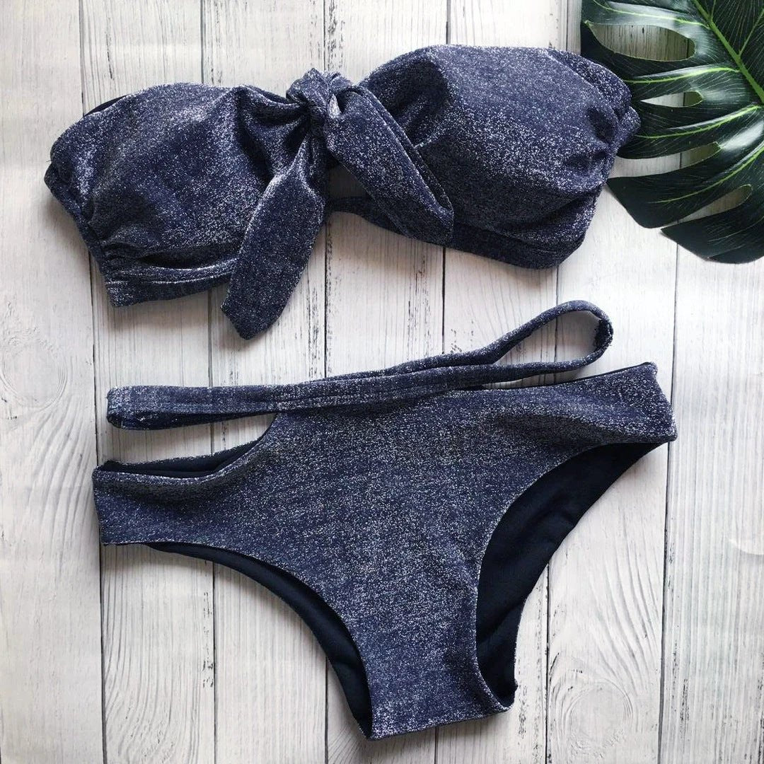 Swimsuit black sequined knit sexy swimsuit bikini