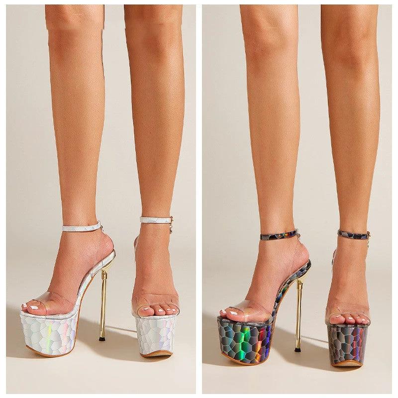 European And American Stone Pattern Fashion Transparent High Heels
